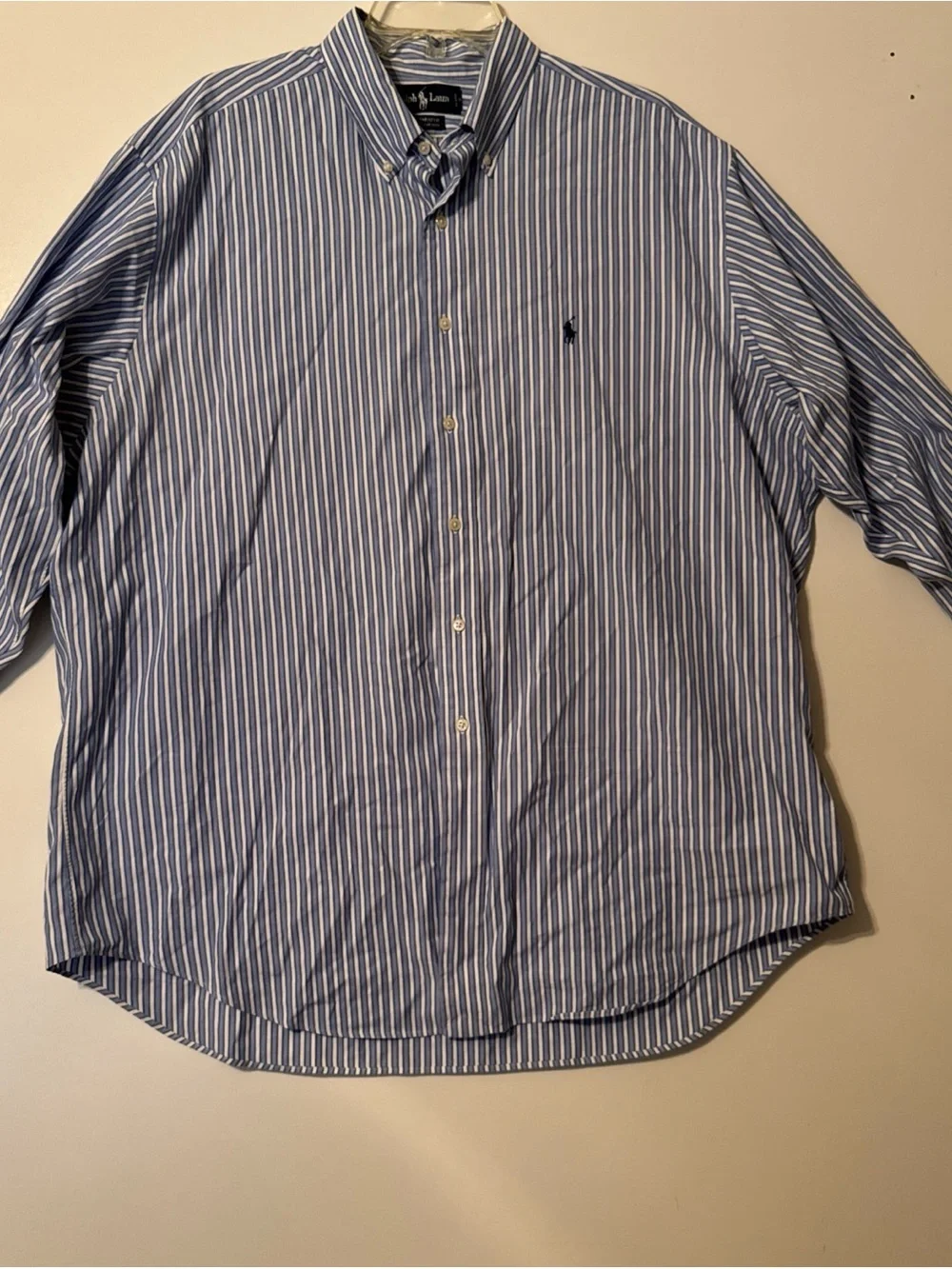 Polo Ralph Lawrence Classic Button-Down Striped Dress Shirt - Blue/White